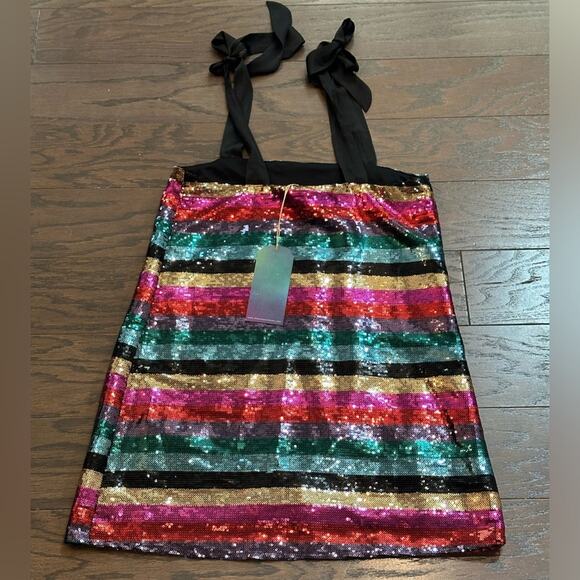Show Me Your Mumu Super Slip Tie Rainbow Sequin Party Dress Size XS New with Tag - Picture 4 of 9